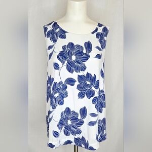 Draper‎ James RSVP Blue White Floral Sleeveless Blouse Shell XXL Lined NWOT